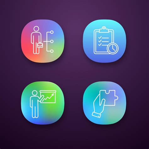 Business Management App Icons Set Employee Skills Time Management