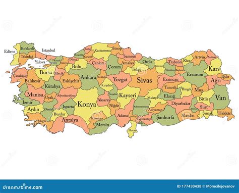 Provinces Map of Turkey stock vector. Illustration of counties - 177430438