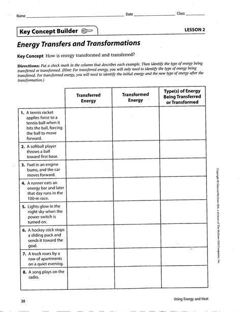 Energy Transformations Worksheet Answers Martin Lindelof