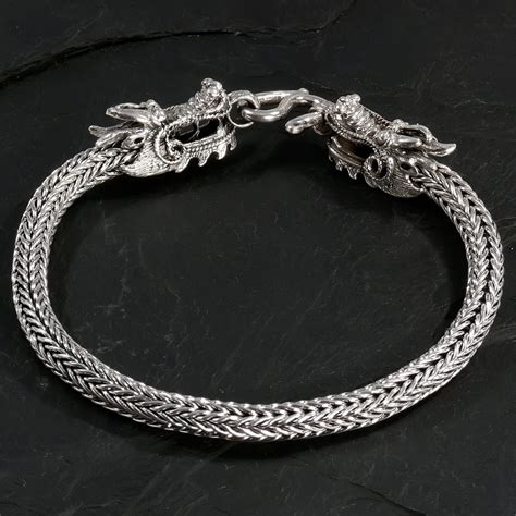 Pulsera De Plata De Ley Con Cabezas De Drag N Joyer A De Brazo