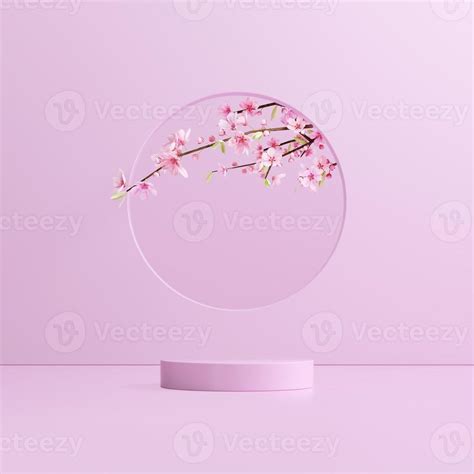 3d rendering Beautiful spring, cherry blossom background with pink ...