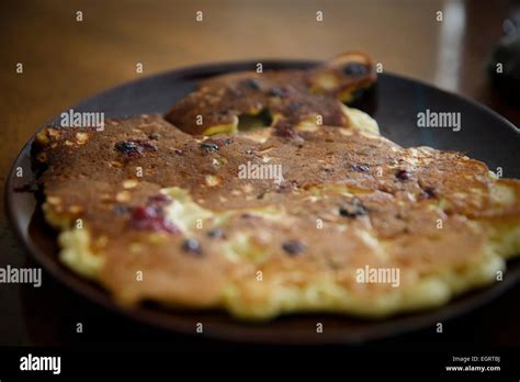 Breakfast Food Cooking Blueberry Pancake Large Single Steaming Hot