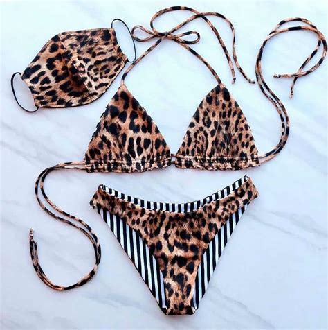 Beach Fashion S Answer To Coronavirus Trikini Colorful Face Mask Bikini Set