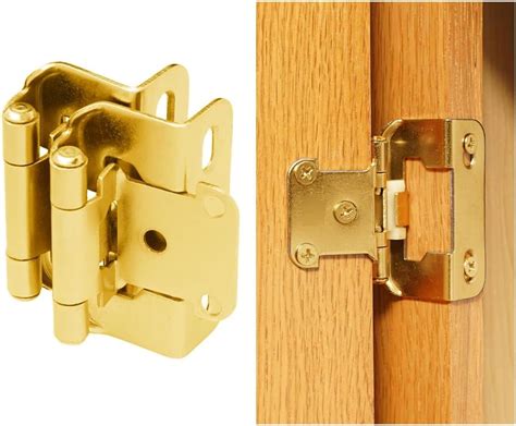 Teyouqu 2pcs Overlay Cabinet Hinges Gold Spring Self Closing Hinges Self Closing Kitchen Cabinet