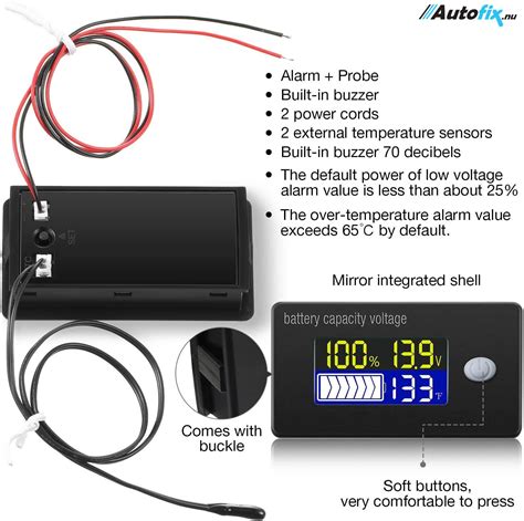 Batteritester Voltmeter Temperaturmåler 12V Med Digital LCD