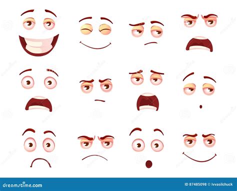 Big Set Of Cartoon Facial Expressions Vector Illustration ...