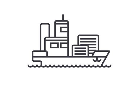 Ship Cargo Container Vector Line Icon Sign Illustration On Background