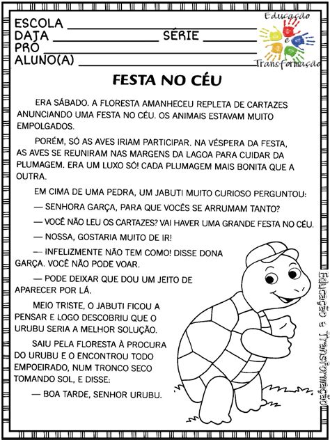 Sequ Ncia De Atividades Do Texto Festa No C U Estante Da Atividade