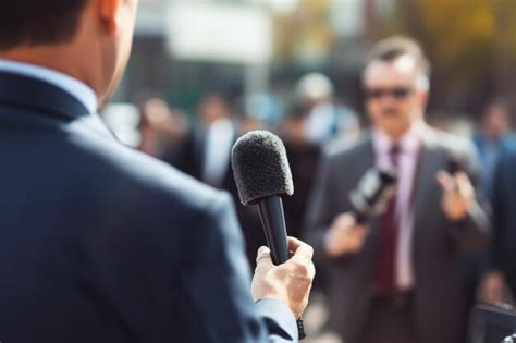 Periodista De Televisión Con Micrófono Haciendo Una Entrevista De