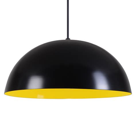 Pendente Meia Lua 50cm Luminária Alumínio Preto Fosco C Amarelo Rei