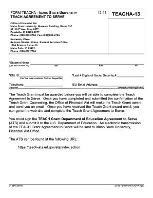 Fillable Online Isu FORM TEACHA IDAHO STATE UNIVERSITY Fax Email