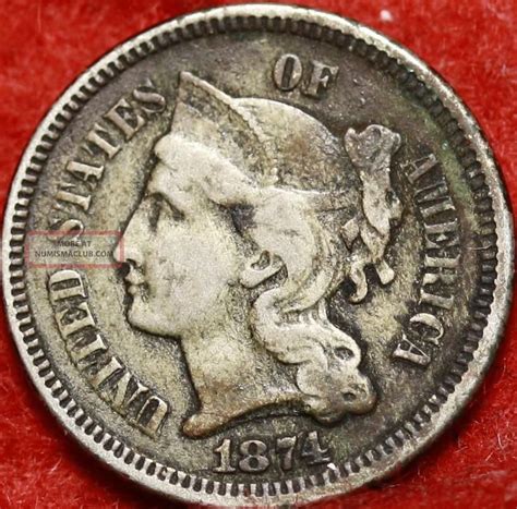 1874 Philadelphia Nickel Three Cent Coin