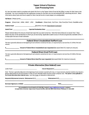 Fillable Online Tepper Cmu Loan Processing Form Fax Email Print PdfFiller