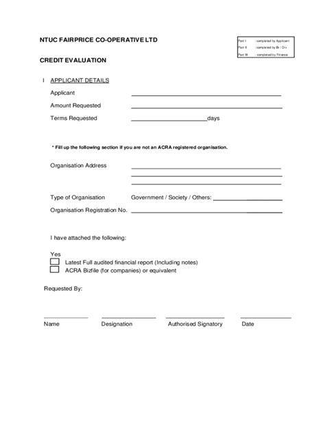 Fillable Online Credit Evaluation Form Applicant Dept Copy Revised