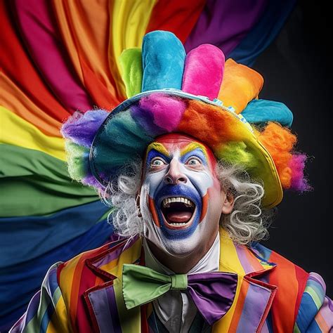 Premium Photo A Clown With A Rainbow Hat