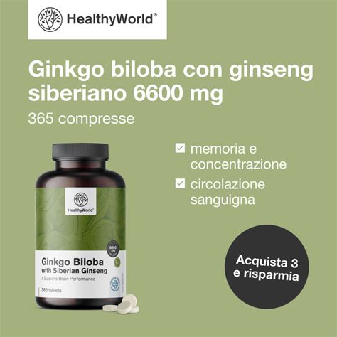 Ginkgo Biloba Con Ginseng Siberiano 6600 Mg 365 Compresse FutuNatura It