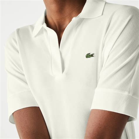 Lacoste White Short Sleeves Loose Fit Flowy Pique Polo Shirt For Women