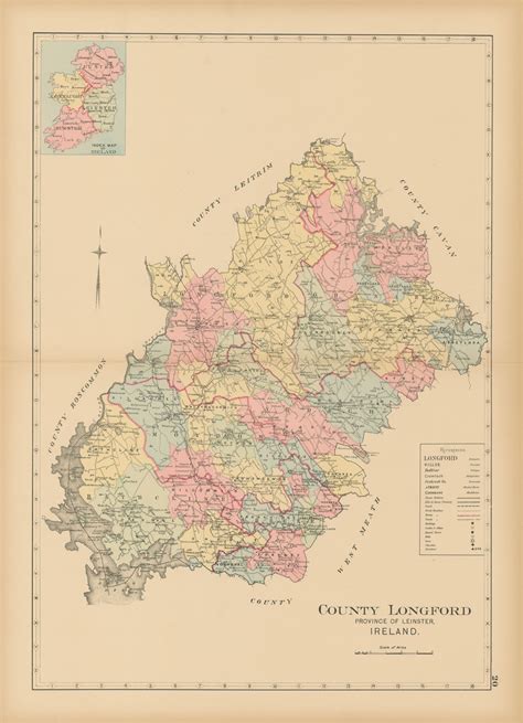 1901 Map of County Longford Reproduction - New England Map Company