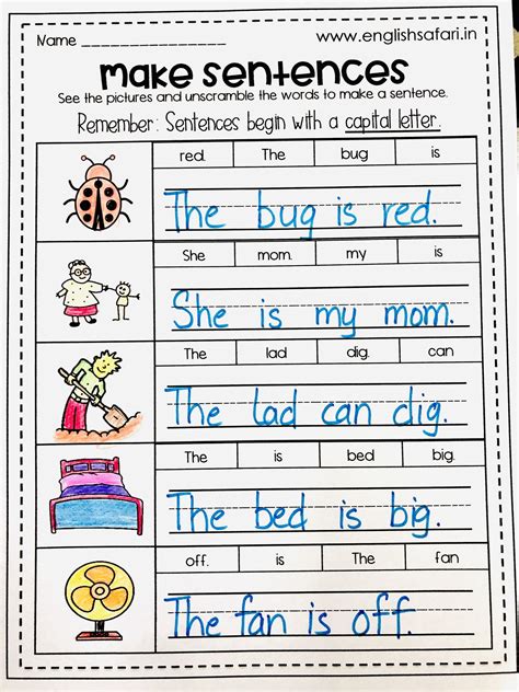 Sentence Scramble Worksheets For Grade 1 Printable PDF Template