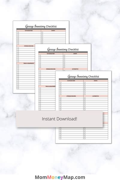 Garage Inventory Checklist Printable Pdf Mom Money Map