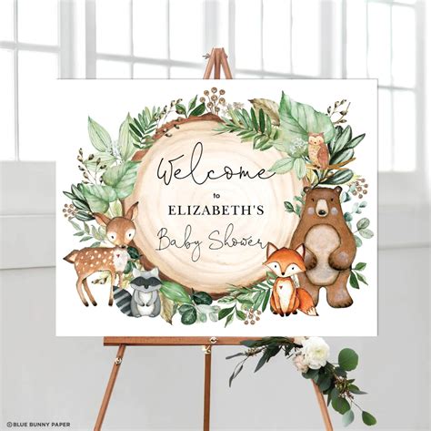 EDITABLE Greenery Woodland Baby Shower Welcome Sign Rustic Etsy