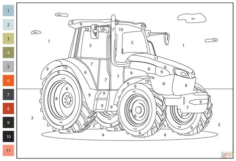 Tractor Color by Number coloring page | Free Printable Coloring Pages