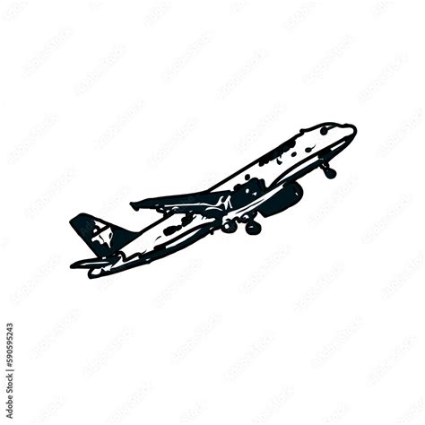 airplane black and white sketch with transparent background Stock ...