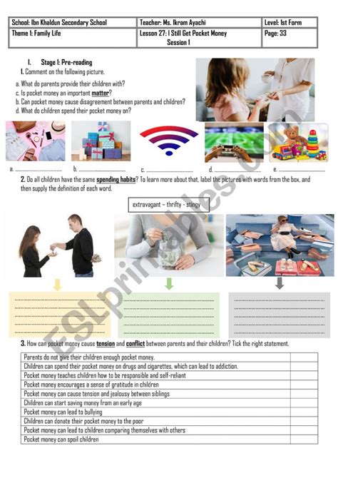 St Form Lesson I Still Get Pocket Money Esl Worksheet By