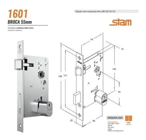 Fechadura Porta Stam 1601 09 Externa Inox Polido 55mm Frete grátis