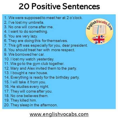 70 Examples Of Positive Sentences Examples English Vocabs