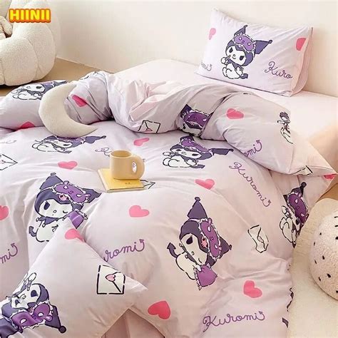 Kawaii Sanrio Kuromi Bedding Four Piece Set Cartoon Cute Bedroom