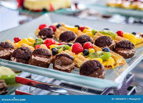 Assorted Desserts Puffs Tarts Puddings Cakes Creme Brulee Stock Image