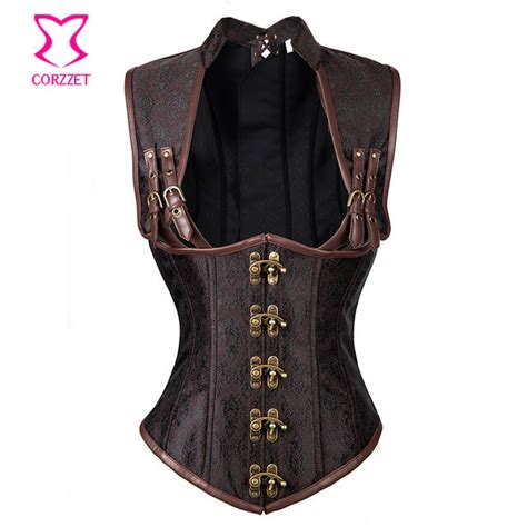 Corzzet Steampunk Steel Boned Brown Brocade Underbust Corset Cosplayftw