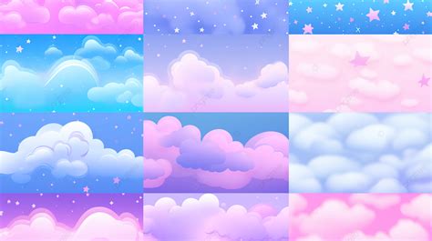 Seamless Patterns Cartoon Backgrounds Featuring Clouds And Stars In ...