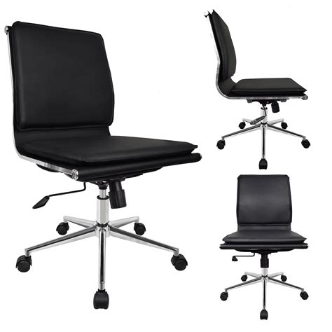 2xhome Black Modern Ergonomic Executive Solid Mid Back Pu Leather No