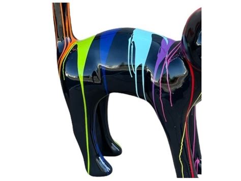 Statue Chat En Resine Ht Cm Noir Multicolore