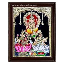 Authentic Ganesha Lakshmi Saraswati Tanjore Painting Online Best