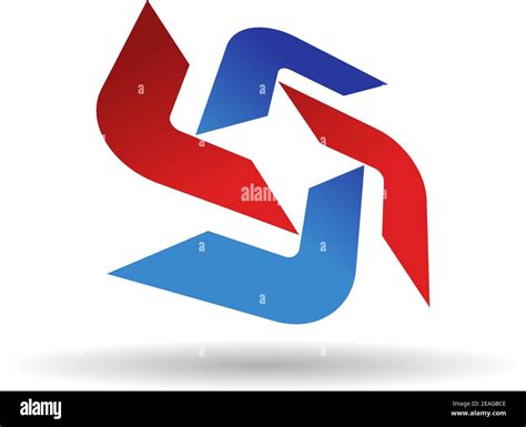 Abstract Symbol Of Red And Blue Boomerang Shapes Arranged In A Circle