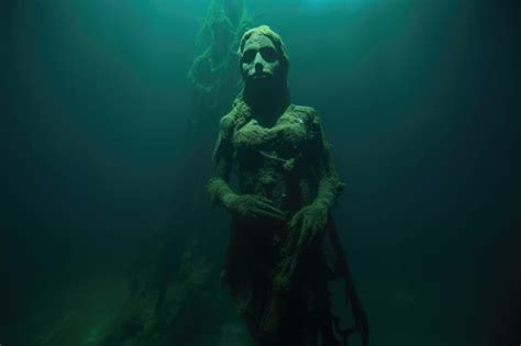 Premium AI Image Eerie Silhouette Of A Statue In A Murky Underwater