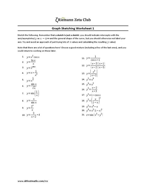 Graph Sketching Worksheet 1: y X X y | PDF | Sine | Asymptote