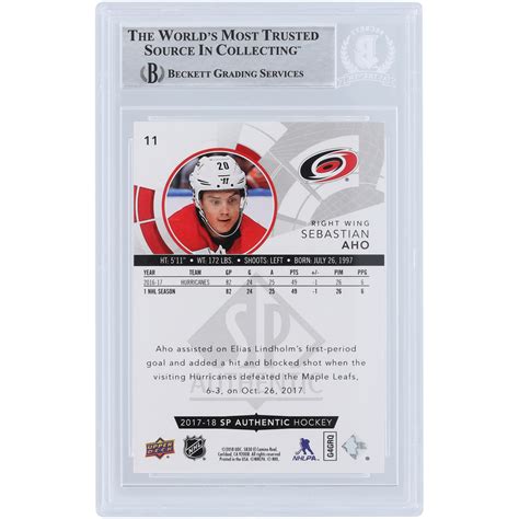 Sebastian Aho Carolina Hurricanes Autographed 2017 18 Upper Deck SP