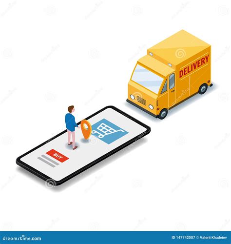 Isometry Cargo Delivery Smartphone Buyer Van Truck Route Of