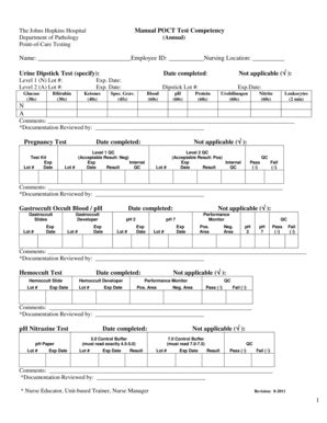 Fillable Online Pathology Jhu Manual Poct Test Competency Pathology