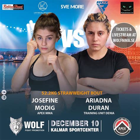 Josefine Modig Pro Debut 6 3 Amateur Vs Ariadna Duran 0 1 Pro In A Strawweight Bout On