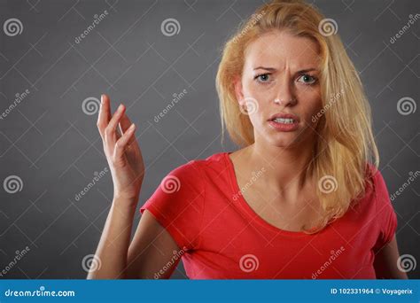 Angry Shocked Blonde Woman Gesturing Hands Stock Photo Image Of