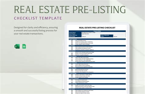 Real Estate Pre Listing Checklist Template In Excel Google Sheets