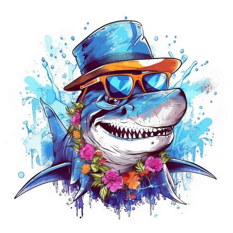 Premium Ai Image A Shark With Sunglasses And A Shark Wearing A Hat