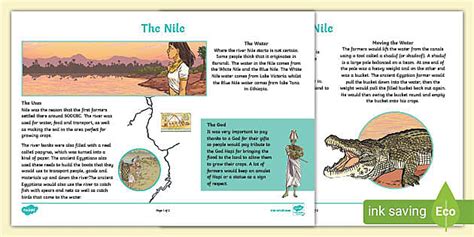 The Ancient Egyptians The River Nile Information Print Out