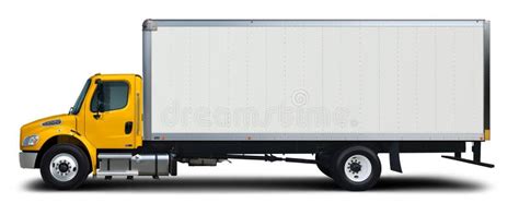 Freightliner M2 Delivery Truck Side View With Yellow Cab Stock Image