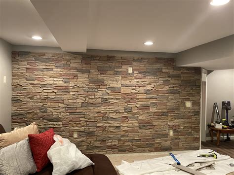 Christine's Faux Stone Basement Accent Wall - GenStone